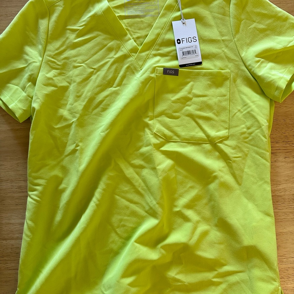 Figs Catarina Neon Yellow One-Pocket Scrub Top New w/Tags (S)